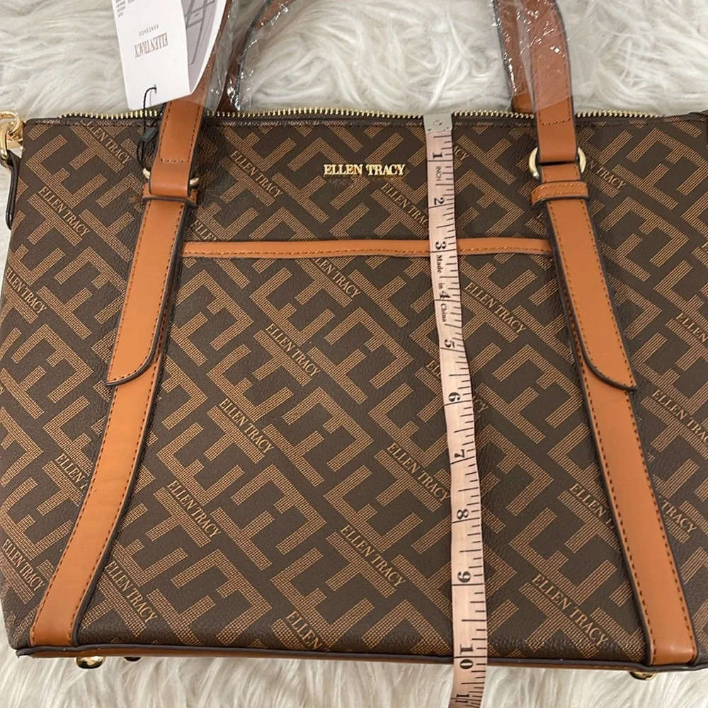 ELLEN TRACY THE SIGNATURE COLLECTION Double Handle Satchel Chocolate Brown Purse - Picture 12 of 13